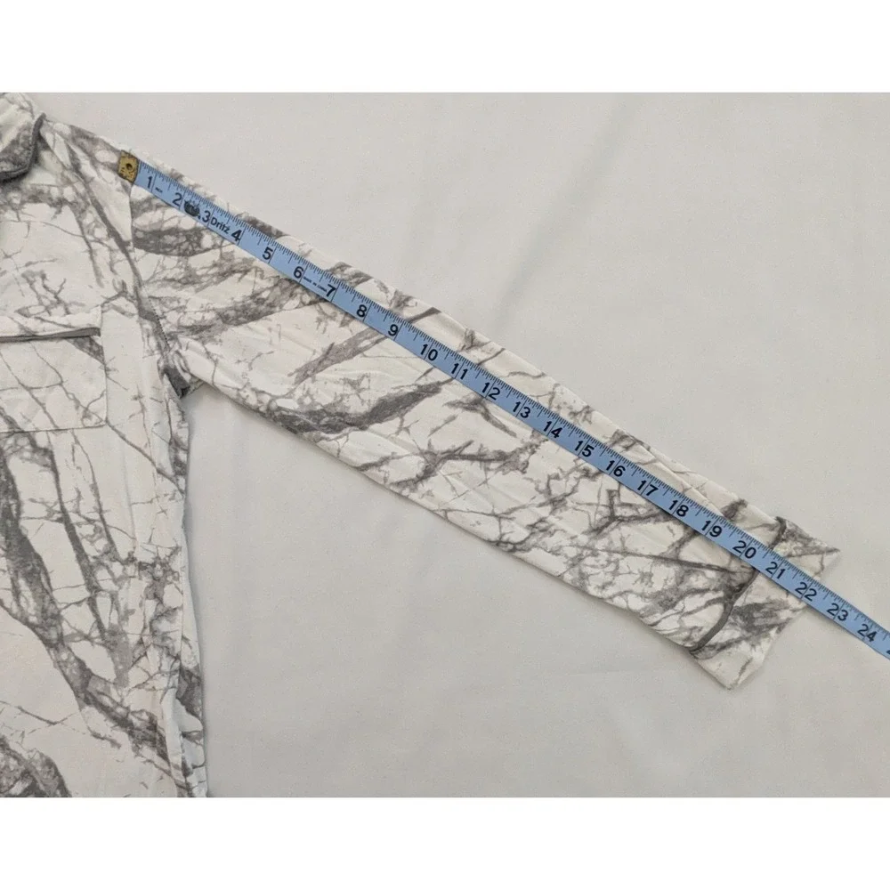 PJ Salvage Pajama Shorts Long Sleeve Top Set Marbled White Gray Women's XS